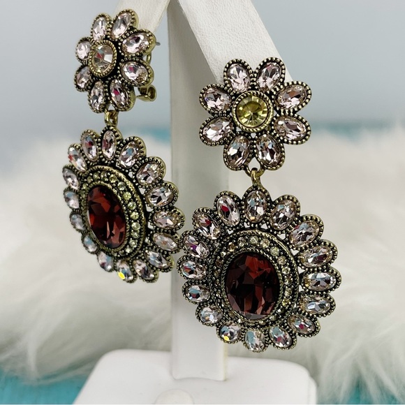 Heidi Daus Dazzling Delight Pink and Brown Floral Earrings - Picture 4 of 9